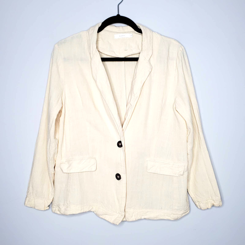 LUSH Cream Two-Button Long Sleeve Linen Blend Blazer Jacket Sz Small S